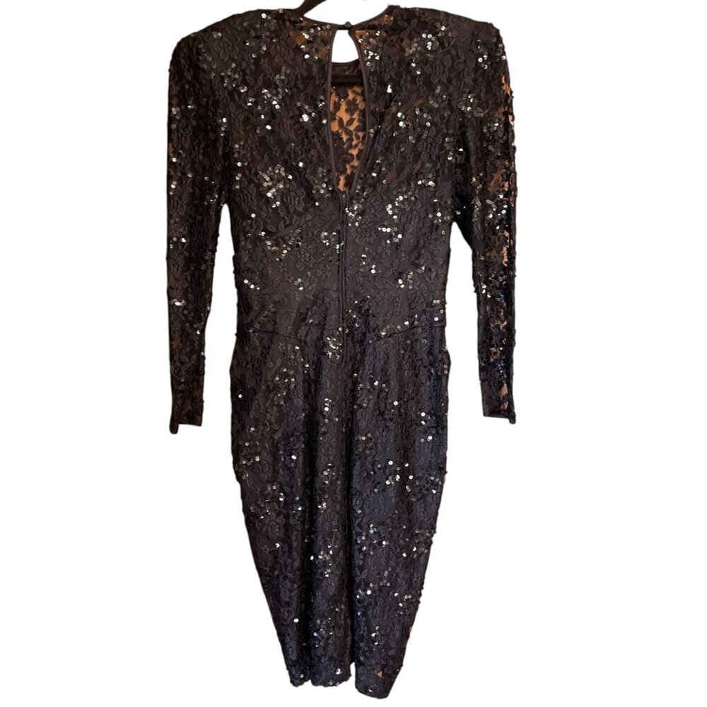 Marie St. Claire Vintage Black Sequin Floral Lace Formal Dress Size 8 Gothic - Picture 2 of 13